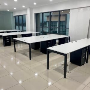 Linear workstation with storage.Ff